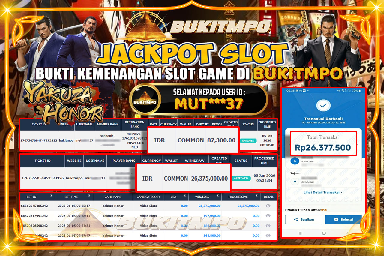 BUKITMPO JACKPOT YAKUZA HONOR - PG SOFT Rp.26.375.000,- LUNAS